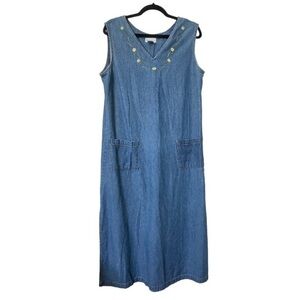 Vintage Vanity Fair Denim Floral  Embroidered V-neck Maxi Dress